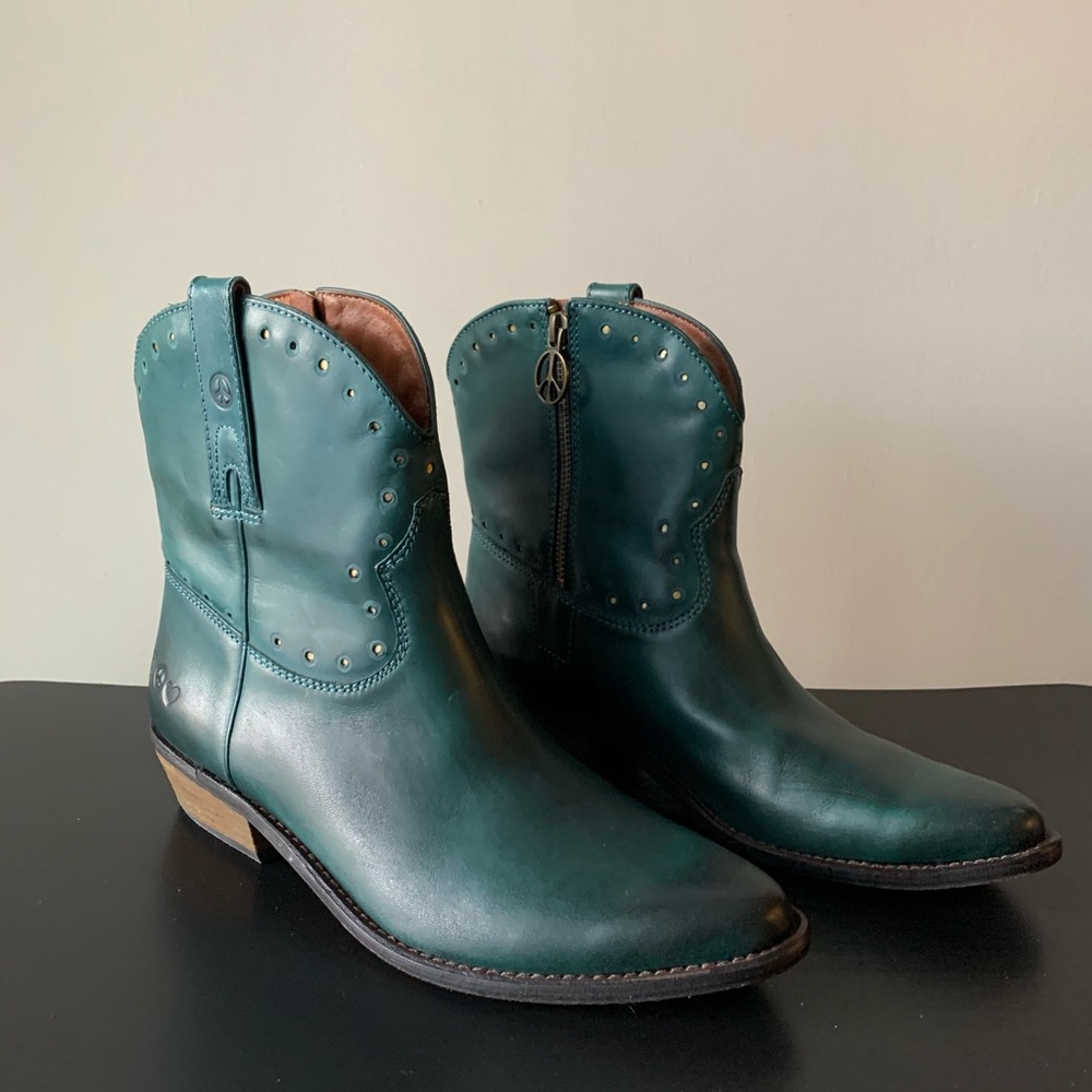 Lucky Brand Teal Green Leather Ankle Booties